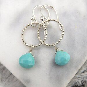 Sleeping Beauty Turquoise Earrings with Beaded Hoops in 925 Sterling Silver